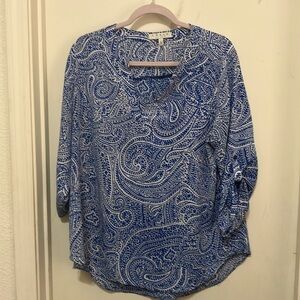 Chaus, Large, Blue and White long sleeve short